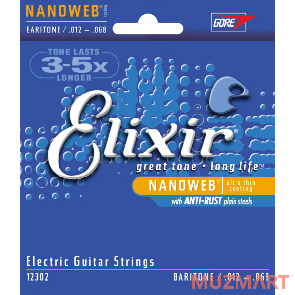 Elixir 12302 NanoWeb BARITONE Струны для электрогитары