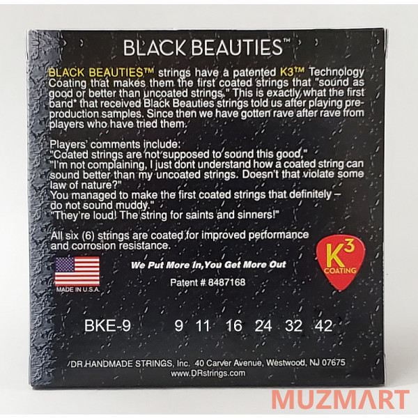 DR BKE-9 BLACK BEAUTIES Струны для электрогитары