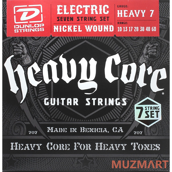 Dunlop DHCN1060-7 Heavy Core Комплект струн для 7-струнной электрогитары 10-60