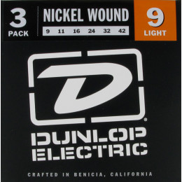 Dunlop 3PDEN0942 Струны для электрогитары, 3 комплекта, никелированные, Light, 9-42