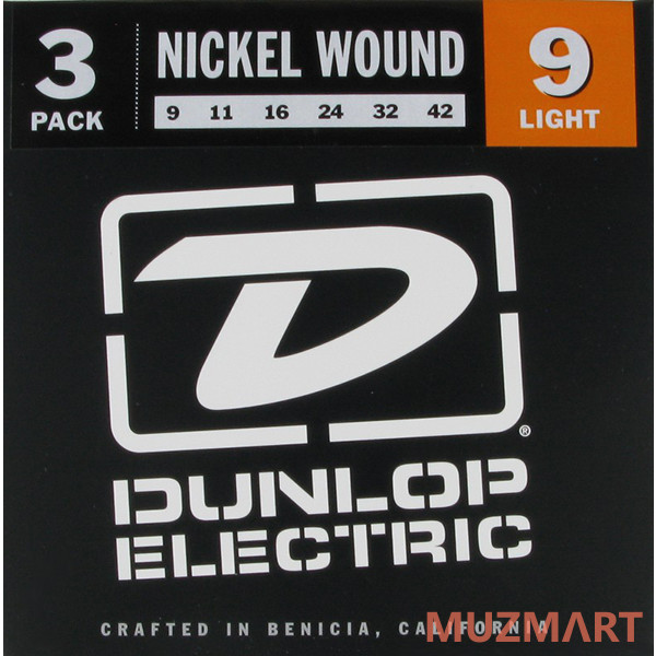 Dunlop 3PDEN0942 Струны для электрогитары, 3 комплекта, никелированные, Light, 9-42