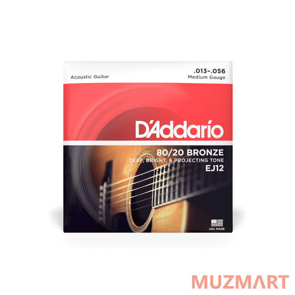 D'Addario EJ12-3D Bronze 80/20 Струны для акустической гитары, бронза, 13-56, 3 комплекта