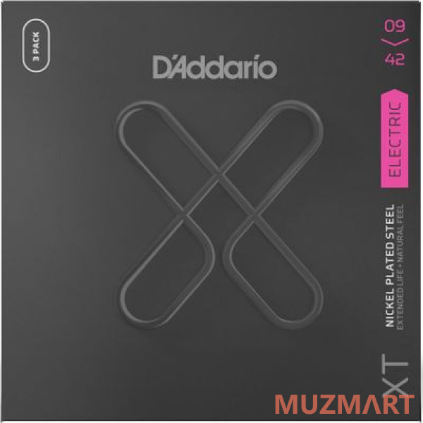 D'Addario XTE0942-3P XT Струны для электрогитары, никелированные, 9-42, с покрытием, 3 комплекта