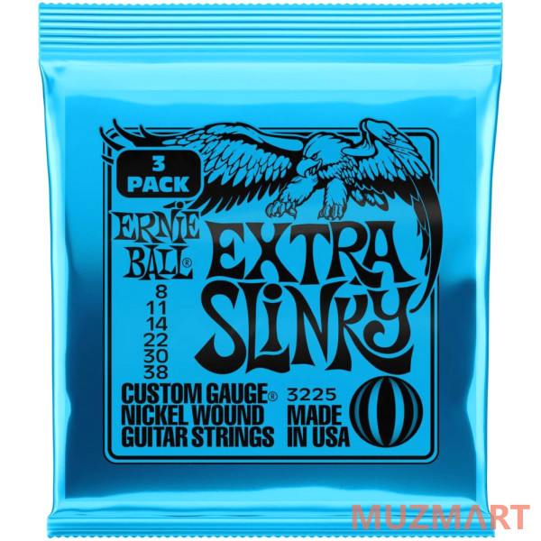 Ernie Ball 3225 Nickel Slinky Extra 3 Pack 8-38 Струны для электрогитары, 3 комплекта