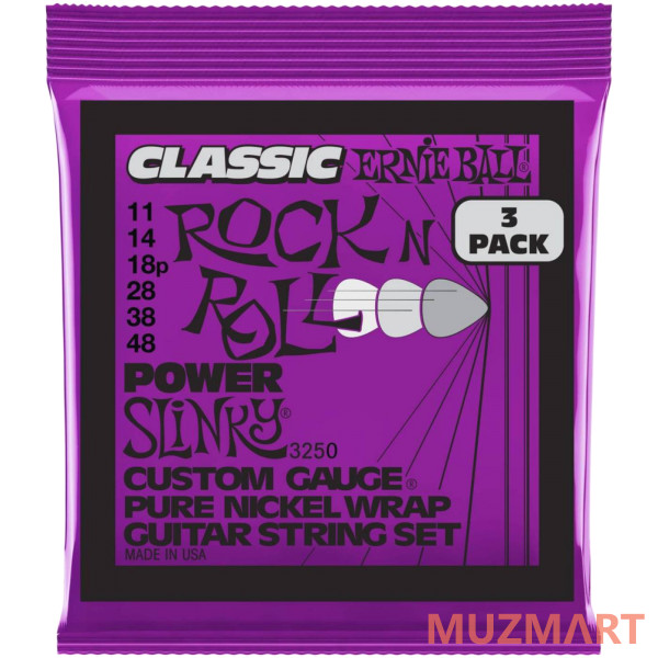 Ernie Ball 3250 Pure Classic RnR Slinky Power 3 Pack 11-48 Струны для электрогитары, 3 комплекта