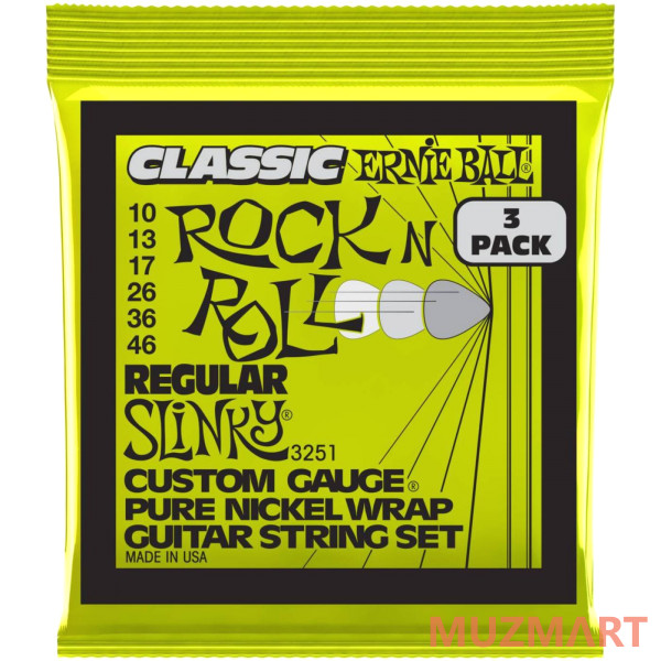 Ernie Ball 3251 Pure Classic RnR Slinky Regular 3 Pack 10-46 Струны для электрогитары, 3 комплекта