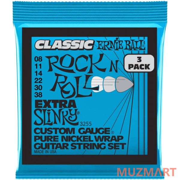 Ernie Ball 3255 Pure Classic RnR Slinky Extra 3 Pack 8-38 Струны для электрогитары, 3 комплекта