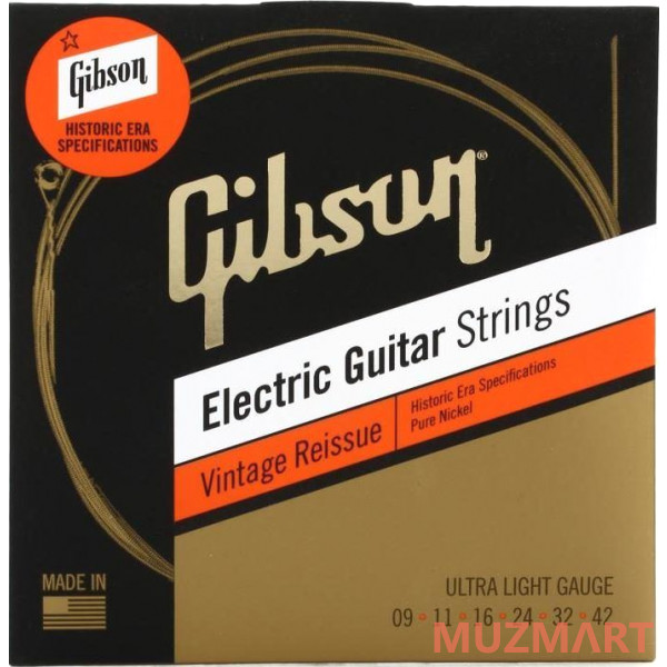 Gibson SEG-HVR9 VINTAGE REISSUE ELECTIC GUITAR STRINGS, ULTRA LIGHT GAUGE Струны для электрогитары
