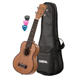 Cascha HH-2026L Mahogany Series Укулеле сопрано, леворукая, с чехлом, цвет натуральный