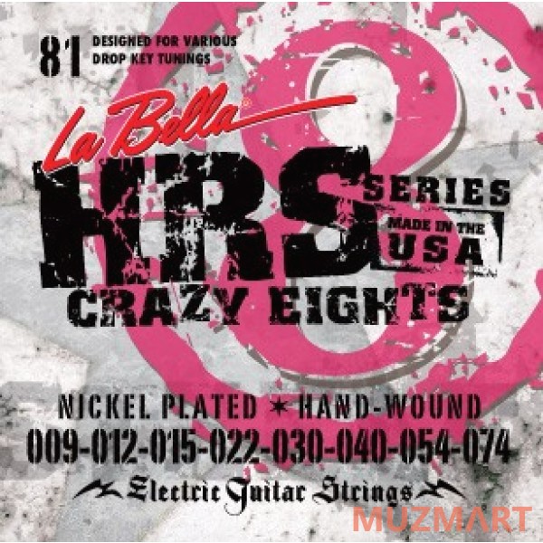 La Bella HRS-81 Струны для 8-стр. электрогитары, калибр 9-74