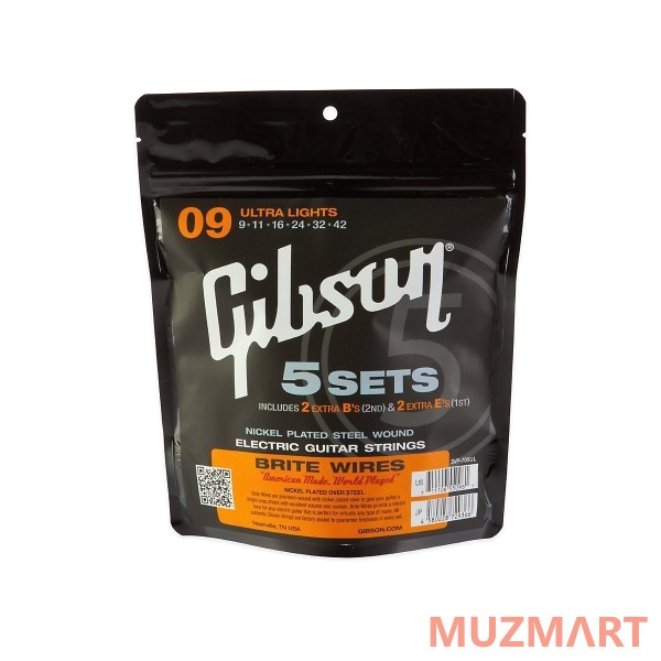 Gibson SVP-700UL BRITE WIRES ELECT SET/5 .09-.042 Струны для электрогитары ( комплект из 5 пачек)