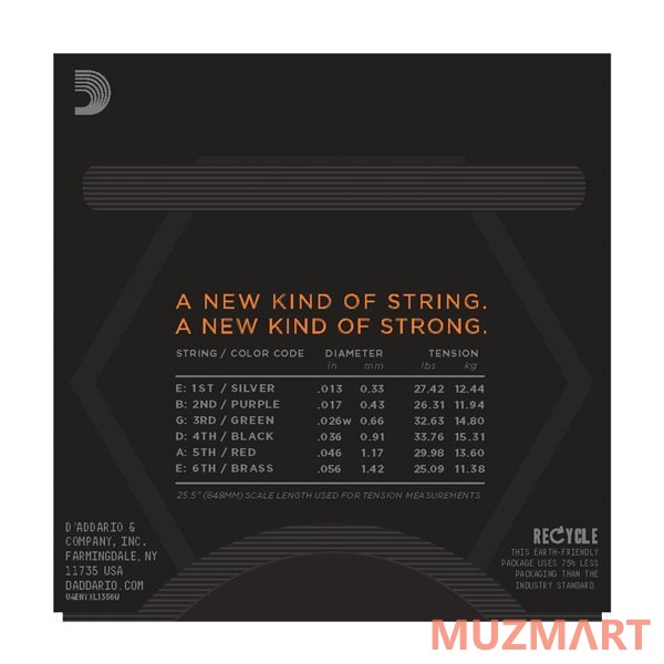 D'Addario NYXL1356W Medium Струны для электрогитары, 13-56