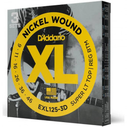 D'Addario EXL125-3D Струны для электрогитары, 3 комплекта в упаковке