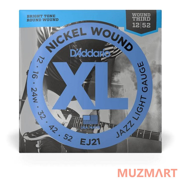 D'Addario EJ21 Jazz Light Струны для электрогитары 12-52