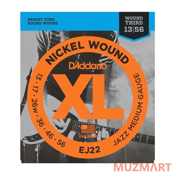 D'Addario EJ22 Jazz Medium Струны для электрогитары 13-56
